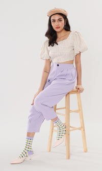EZRA High-Waisted Pleated Tailored Trousers (Lilac)
