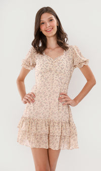 CRYSTAL Puff-Sleeve Ruffled Dress (Cream)