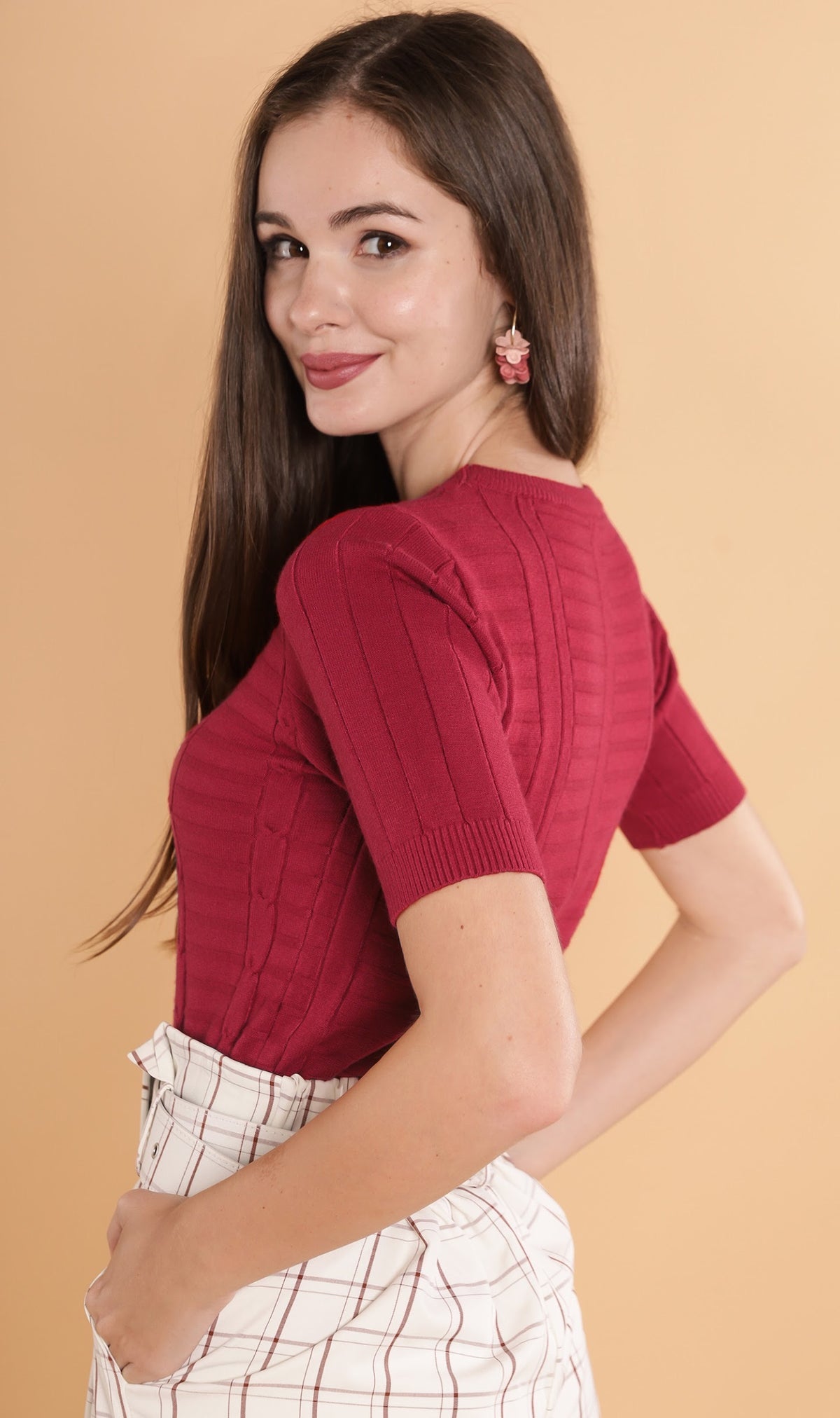 HAYES Crew-Neck Knit Top (Red)