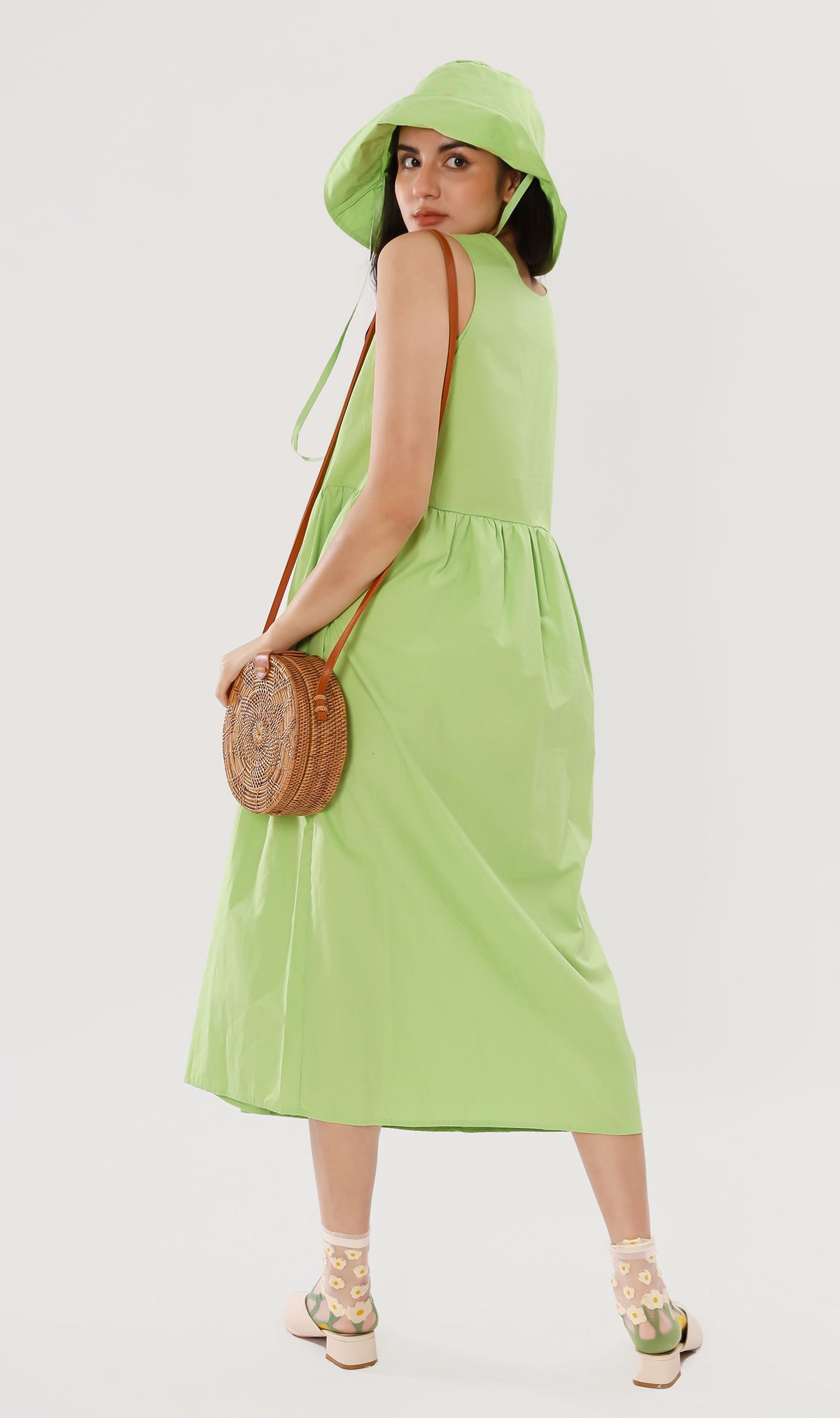 HARLEEN Sleeveless Maxi Dress w/ Hat (Lime)