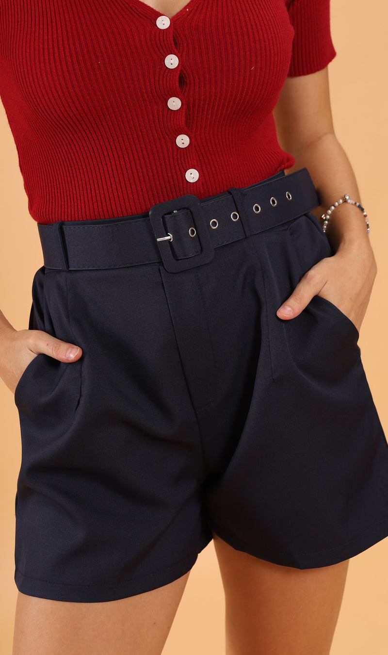 HANNAH Belted Bermuda Shorts (Navy)