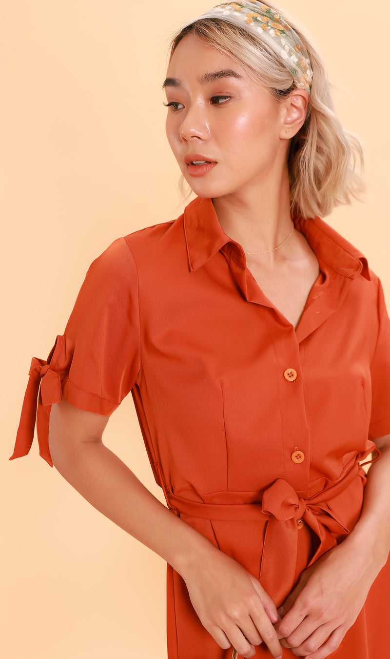 PEYTON Belted Button-Down Dress (Carrot)