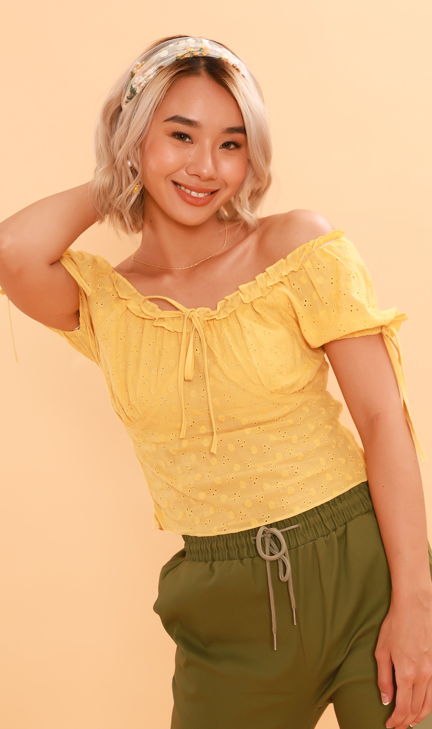 ELOISE Puff-Sleeve Eyelet Top (Yellow) – 1930 Clothing