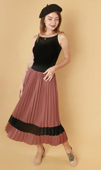 MERLOT Pleated Midi Skirt (Mauve Pink)