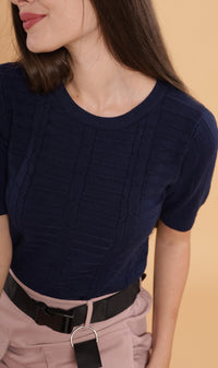 HAYES Crew-Neck Knit Top (Navy)