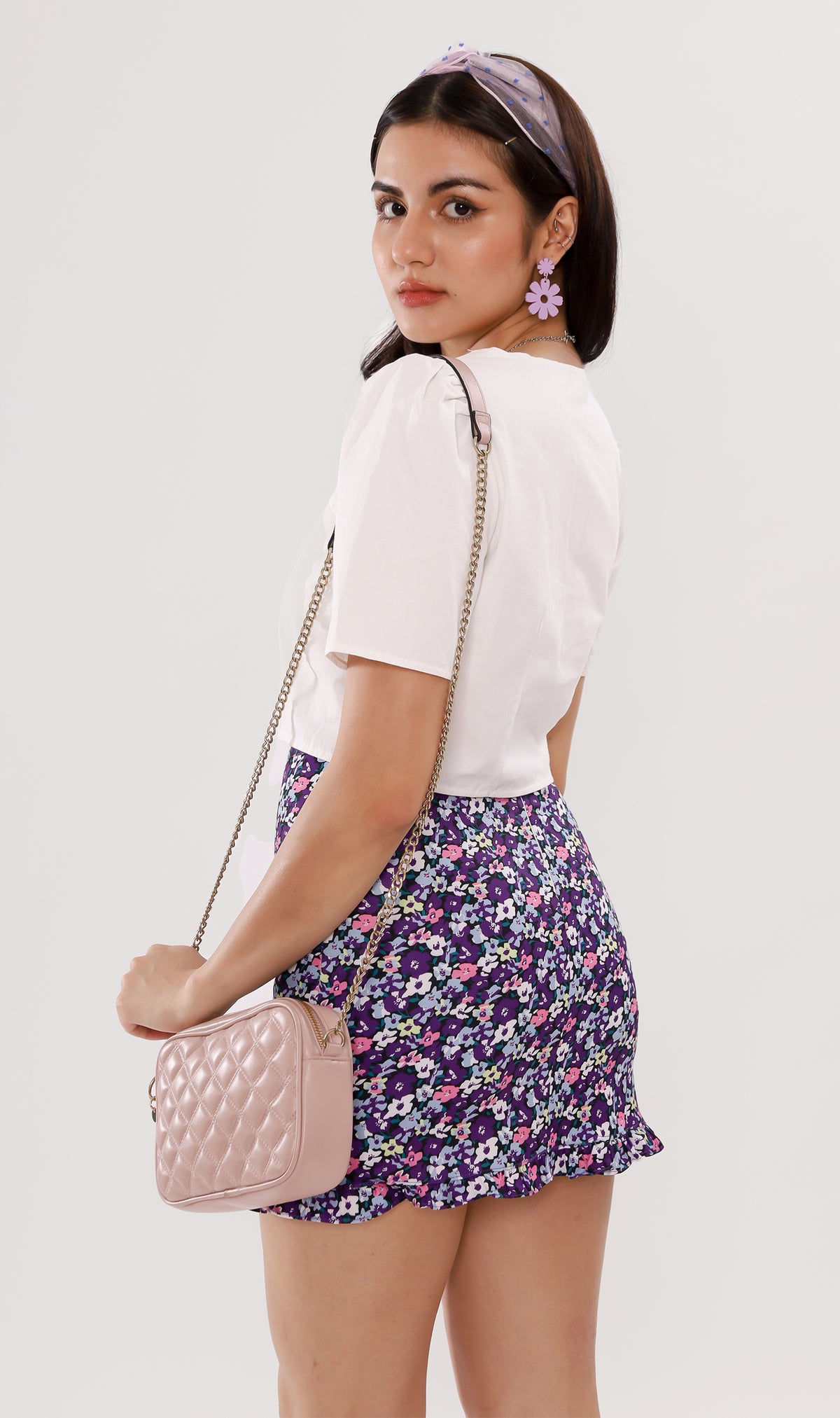 ZOLA Ruffled-Hem Floral Skirt (Purple)