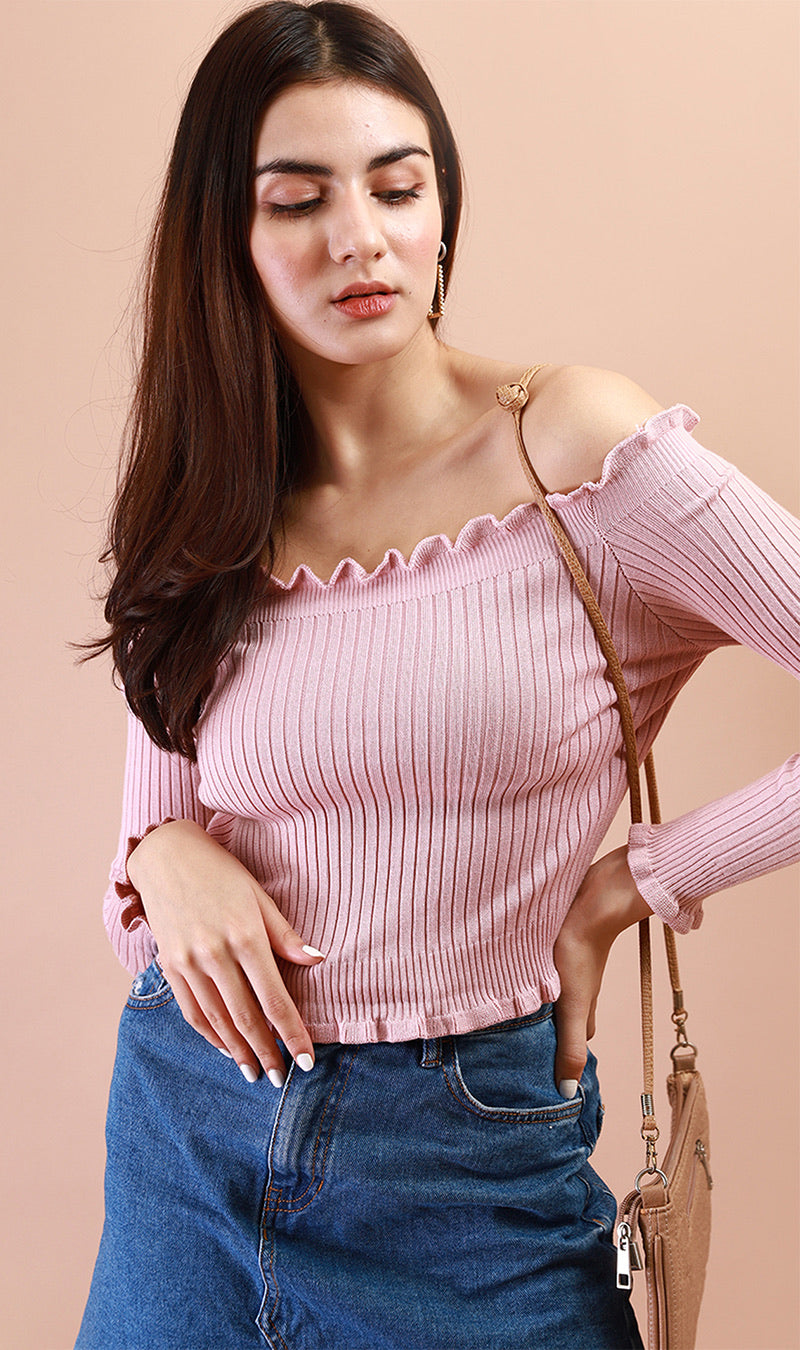 CARRIE Lettuce Ruffle Off-Shoulder Top (Blush)
