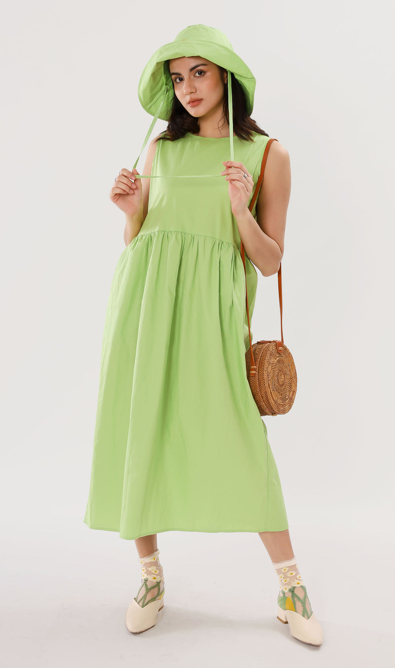 HARLEEN Sleeveless Maxi Dress w/ Hat (Lime)