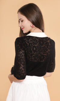 BELLE Collared Lace Top (Black)