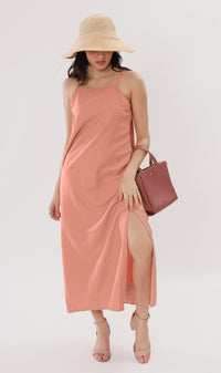 ZADIE Linen Slip Midi Dress (Peach)
