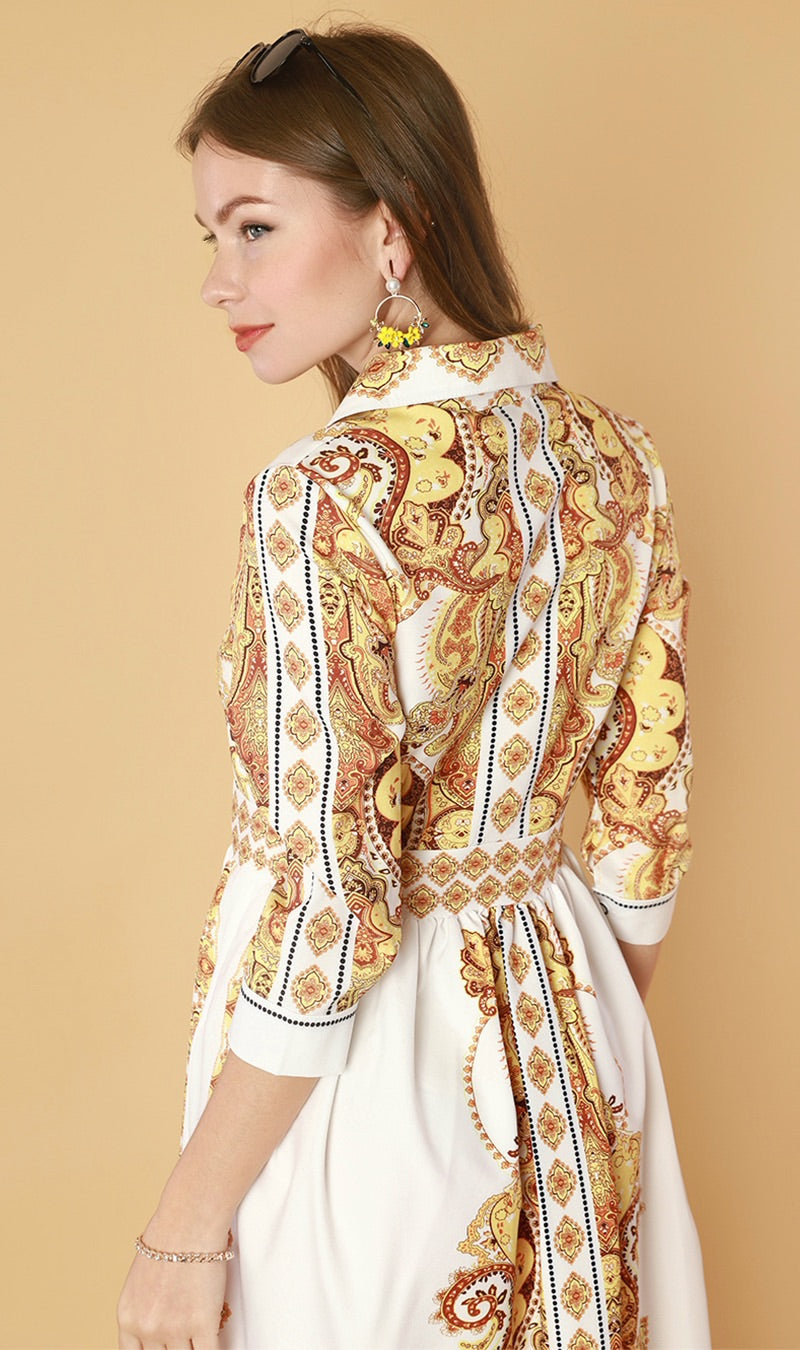 QUINCE Long-Sleeve Collared Dress(Yellow)