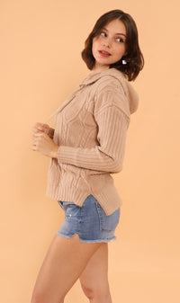 ALYSSA Textured Knit Hoodie (Mocha)